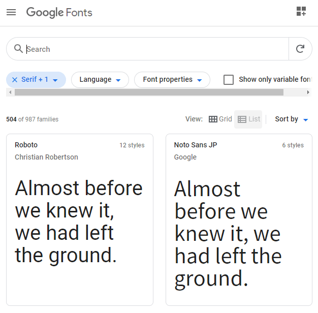Google Fonts トップページ